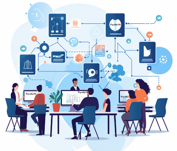 Engineers reviewing network diagram